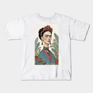 Frida's Blossoming Spirit: Floral Illustration Kids T-Shirt